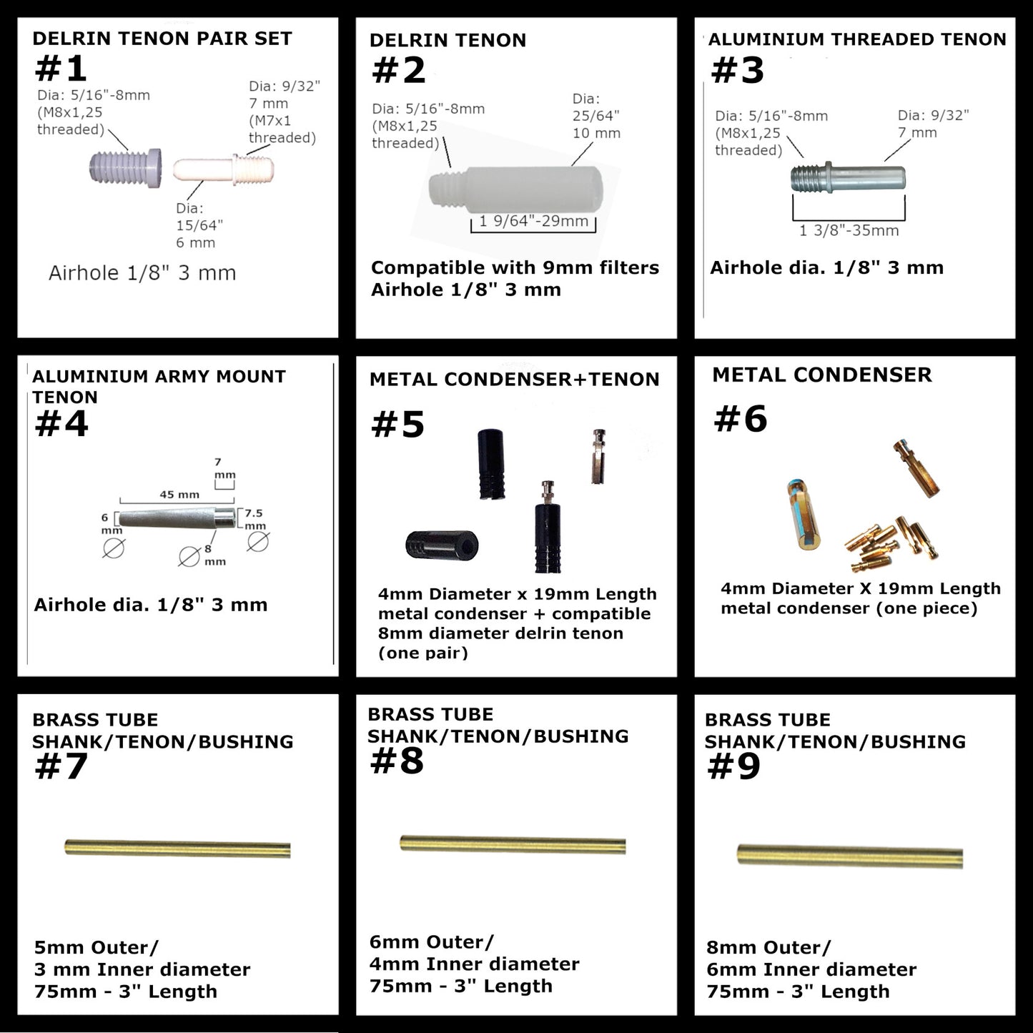 TENONS SHANKS BUSHINGS